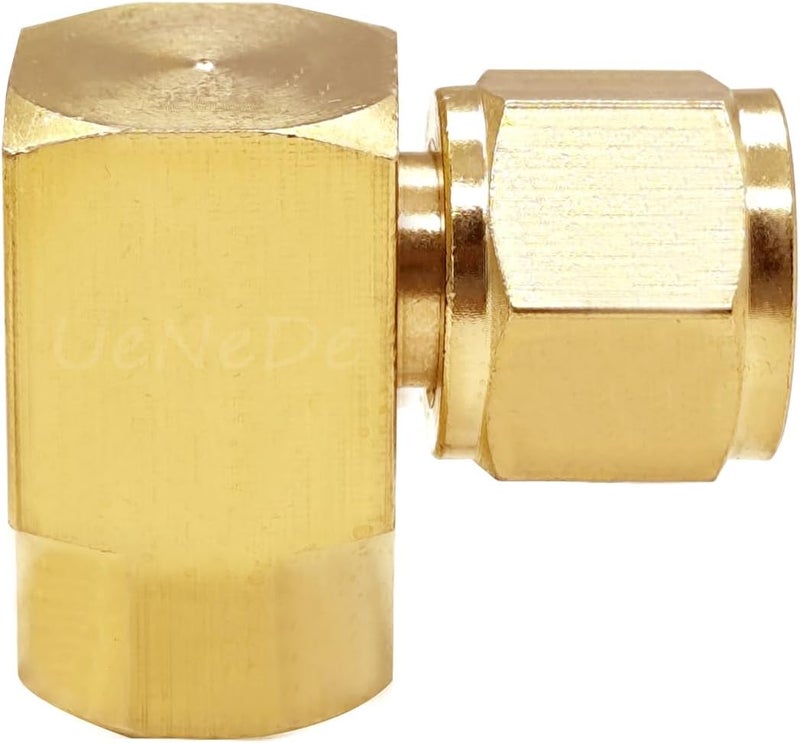 Uenede 2PCS Brass 90 Degrees Swivel Elbow Flare Fitting, 3/8 Flare Female Coupler, 3/8" Tube OD SAE 45 Degree Nut Gas Adapter Nipple Pipe Fitting Connector - Image 3